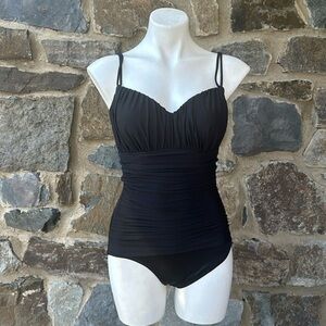 MagicSuit Size 8 Black One-Piece Swimsuit Ruched Underwire DD Cup Adjustable